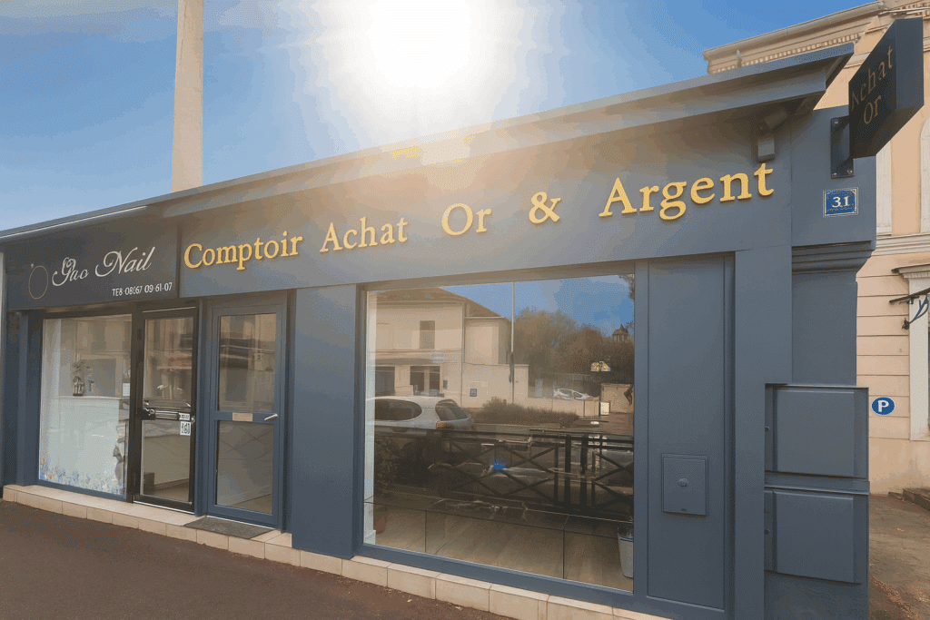 Façade du Comptoir Achat Or & Argent HAOR à Bois-d’Arcy, spécialisé dans le rachat de bijoux, lingots et argent, proche de Fontenay-le-Fleury, Saint-Cyr-l’École et Élancourt.
